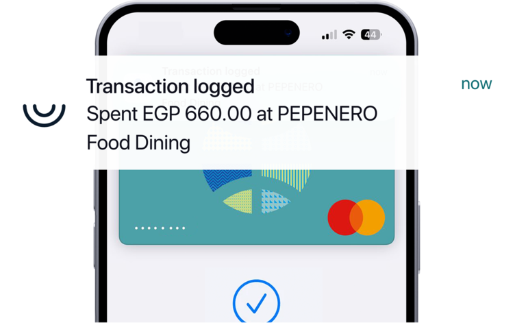 Phone notification: transaction logged at a restaurant for food dining