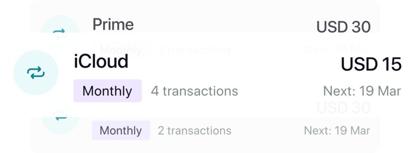Recurring subscriptions list with monthly billing dates