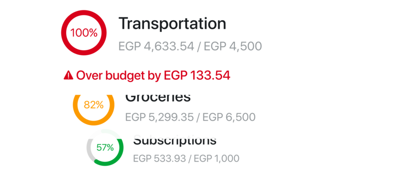 Budget progress with over-budget alert for a category