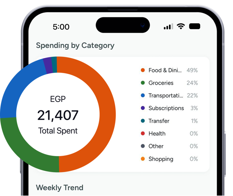 Spending by category chart on phone screen